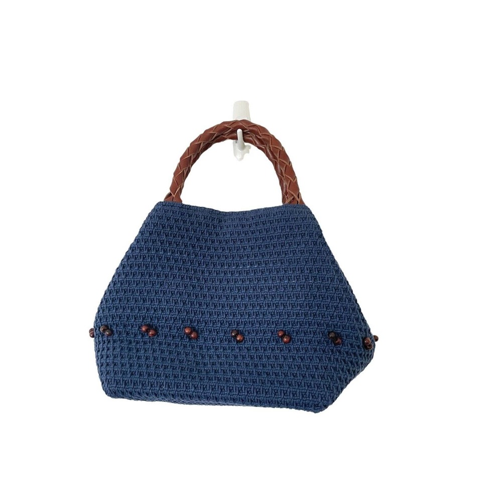 nandakwang blue crochet weave woven summer‎ beach handbag